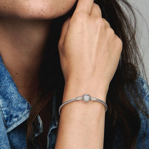 Pandora Moments Sparkling Heart Clasp Snake Chain Bracelet - Fifth Avenue Jewellers