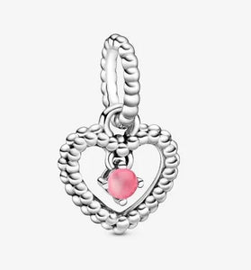 Pandora October Petal Pink Beaded Heart Dangle Charm - Fifth Avenue Jewellers