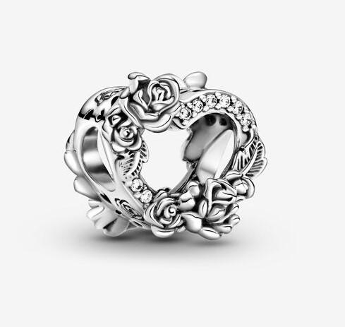 Pandora Open Heart & Rose Flowers Charm - Fifth Avenue Jewellers