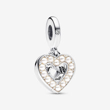 Load image into Gallery viewer, Pandora Pearlescent White Heart Double Dangle Charm - Fifth Avenue Jewellers
