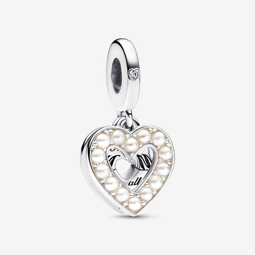Pandora Pearlescent White Heart Double Dangle Charm - Fifth Avenue Jewellers