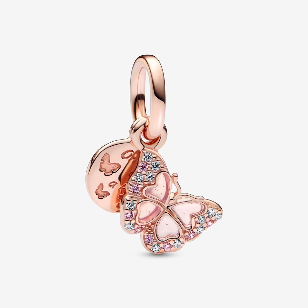 Pandora Pink Butterfly & Quote Double Dangle Charm - Fifth Avenue Jewellers