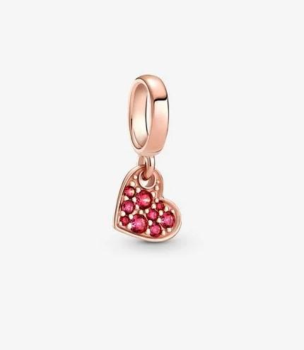Pandora Rose Red Pavé Tilted Heart Dangle Charm - Fifth Avenue Jewellers