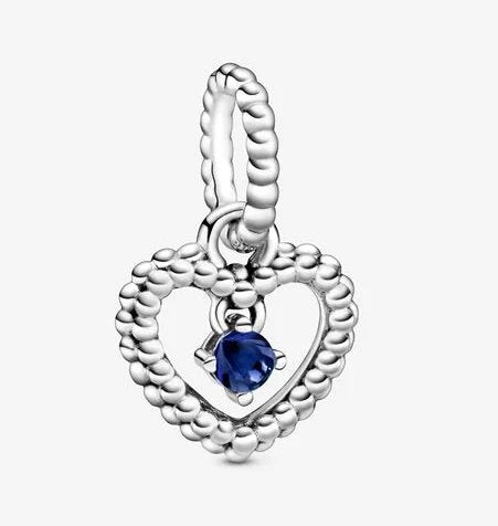 Pandora September Sea Blue Beaded Heart Dangle Charm - Fifth Avenue Jewellers