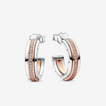 Load image into Gallery viewer, Pandora Signature Two Tone Logo &amp; Pavé Hoop Earrings - Fifth Avenue Jewellers
