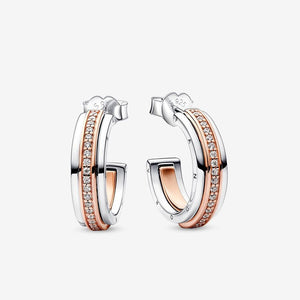 Pandora Signature Two Tone Logo & Pavé Hoop Earrings - Fifth Avenue Jewellers