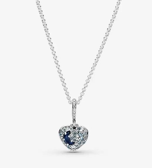 Pandora Sparkling Blue Moon & Stars Heart Necklace - Fifth Avenue Jewellers