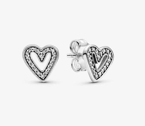 Pandora Sparkling Freehand Heart Stud Earrings - Fifth Avenue Jewellers