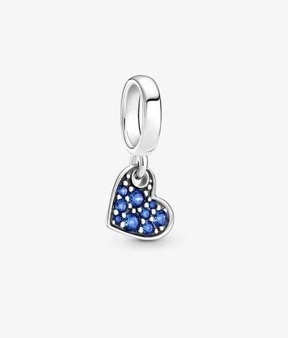 Pandora Stellar Blue Pavé Tilted Heart Dangle Charm - Fifth Avenue Jewellers