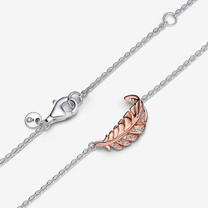 Pandora Two-Tone Floating Curved Feather Collier Necklace - Fifth Avenue Jewellers