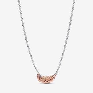 Pandora Two-Tone Floating Curved Feather Collier Necklace - Fifth Avenue Jewellers