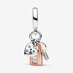 Pandora Two-tone Key, Padlock & Heart Triple Dangle Charm - Fifth Avenue Jewellers