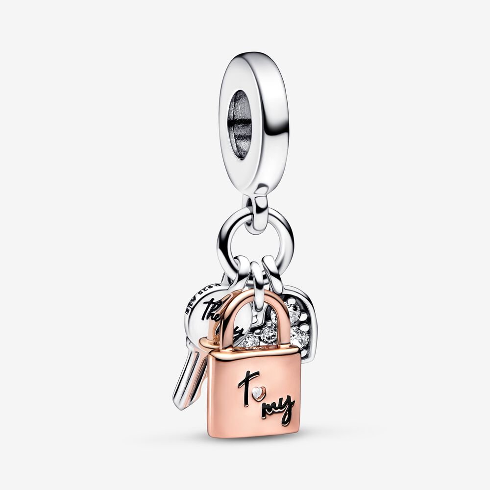 Pandora Two-tone Key, Padlock & Heart Triple Dangle Charm - Fifth Avenue Jewellers