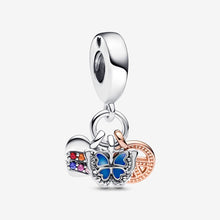 Load image into Gallery viewer, Pandora Two-Tone Rainbow Heart, Butterfly &amp; Peace Triple Dangle Charm - Fifth Avenue Jewellers

