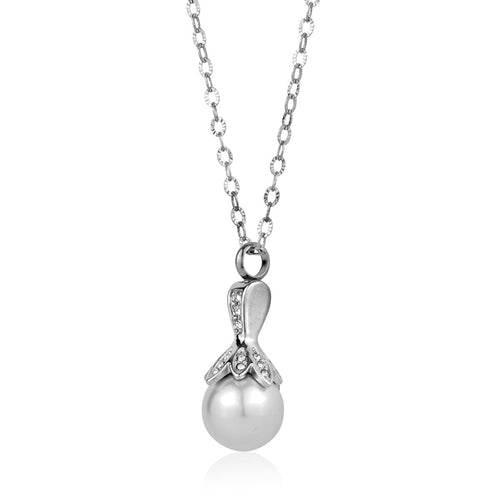 Pearl And CZ Urn Pendant Necklace - Fifth Avenue Jewellers