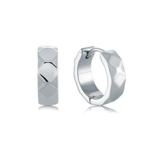 Stainless Steel Faceted Huggie Earrings - Fifth Avenue Jewellers