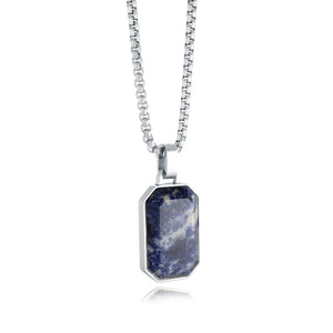 Stainless Steel Sodalite Dog Tag Necklace - Fifth Avenue Jewellers
