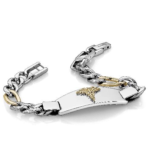 Steel Two Tone Figaro Link Medic Alert Bracelet SMAB55 - Fifth Avenue Jewellers