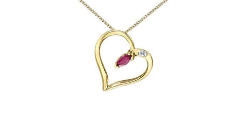 Tilted Heart Pendant Necklace With Ruby Accent - Fifth Avenue Jewellers