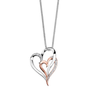 White And Rose Gold Twinned Hearts Pendant - Fifth Avenue Jewellers