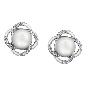 White Gold And Pearl Earrings With Diamond Accents DD3079 - Fifth Avenue Jewellers