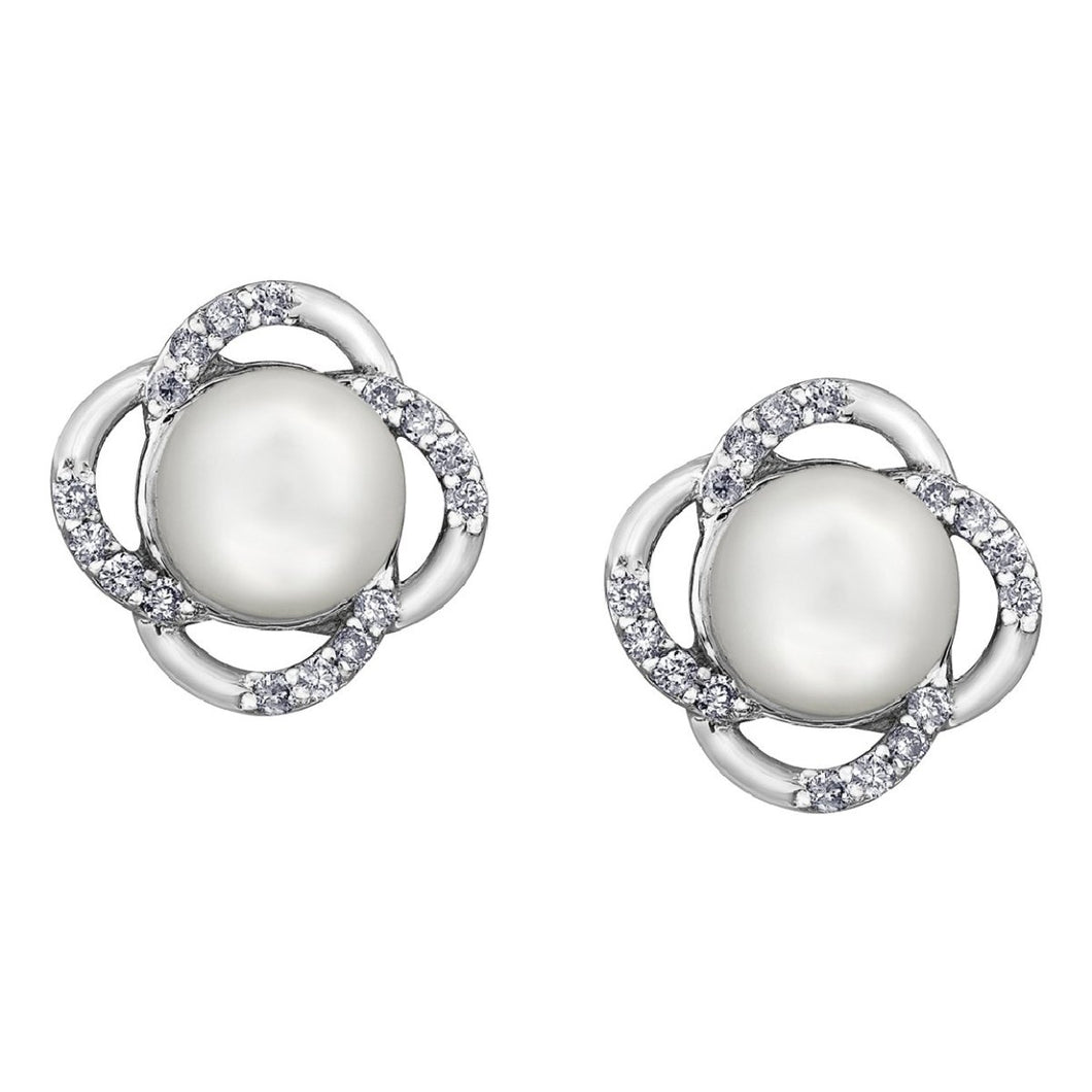 White Gold And Pearl Earrings With Diamond Accents DD3079 - Fifth Avenue Jewellers