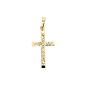 Wild Rose Engraved Yellow Gold Cross - Fifth Avenue Jewellers