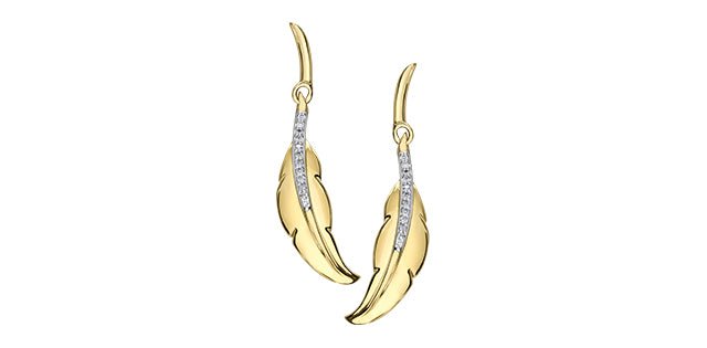 Yellow Gold Feather Earrings - Fifth Avenue Jewellers